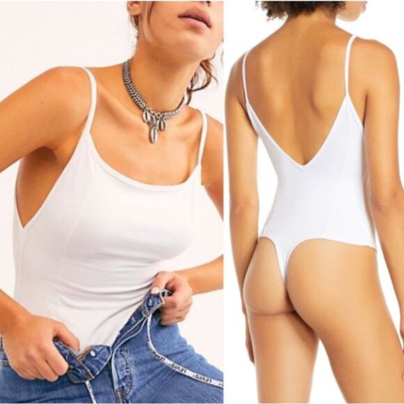 Intimately Free People Lila Square Neck Thong Bodysuit White Small - Picture 2 of 6